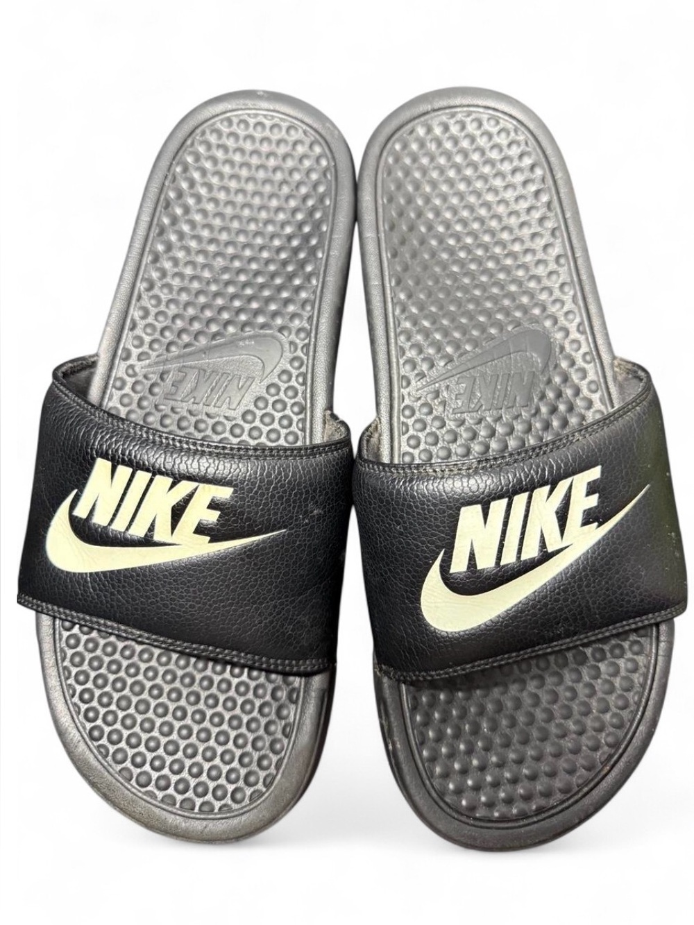 Nike Benassi Slides Black Swoosh Logo Comfort Sandals Slip On Men 6.5 / Women 8